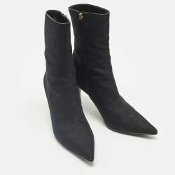 Pre Owned Gucci Navy Blue/Black GG Canvas Pointed Toe Ankle Length Boots Size 39