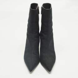 Pre Owned Gucci Navy Blue/Black GG Canvas Pointed Toe Ankle Length Boots Size 39