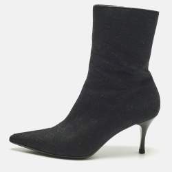 Pre Owned Gucci Navy Blue/Black GG Canvas Pointed Toe Ankle Length Boots Size 39