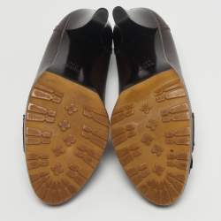 Pre Owned Gucci Brown Leather Horsebit Fringe Loafer Pumps Size 38