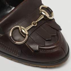Pre Owned Gucci Brown Leather Horsebit Fringe Loafer Pumps Size 38