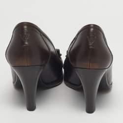 Pre Owned Gucci Brown Leather Horsebit Fringe Loafer Pumps Size 38