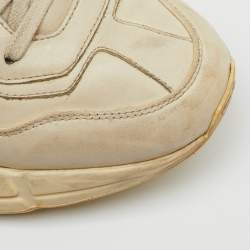 Pre Owned Gucci Cream Leather Rhyton Distressed Ivory Lace Up Sneakers Size 40
