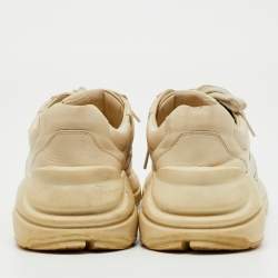 Pre Owned Gucci Cream Leather Rhyton Distressed Ivory Lace Up Sneakers Size 40