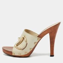 Pre Owned Gucci Off White Leather Icon Bit Platform Open Toe Clogs Size 36