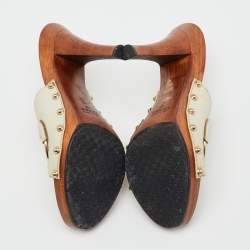 Pre Owned Gucci Off White Leather Icon Bit Platform Open Toe Clogs Size 36