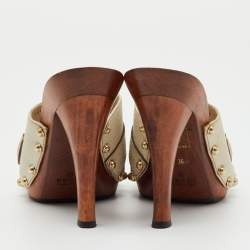 Pre Owned Gucci Off White Leather Icon Bit Platform Open Toe Clogs Size 36