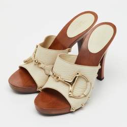 Pre Owned Gucci Off White Leather Icon Bit Platform Open Toe Clogs Size 36