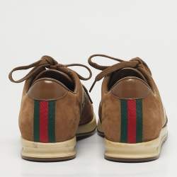 Pre Owned Gucci Brown/Beige GG Canvas and Suede Web Lace Up Sneakers Size 39