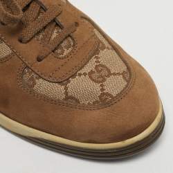 Pre Owned Gucci Brown/Beige GG Canvas and Suede Web Lace Up Sneakers Size 39