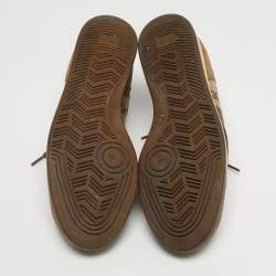 Pre Owned Gucci Brown/Beige GG Canvas and Suede Web Lace Up Sneakers Size 39