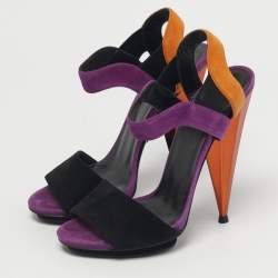 Pre Owned Gucci Black Suede Liberty Ankle Strap Sandals Size 36