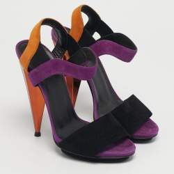 Pre Owned Gucci Black Suede Liberty Ankle Strap Sandals Size 36