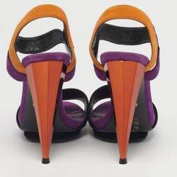 Pre Owned Gucci Black Suede Liberty Ankle Strap Sandals Size 36