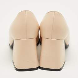 Pre Owned Gucci Beige Leather Horsebit  Block Heel Pumps Size 39