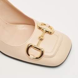 Pre Owned Gucci Beige Leather Horsebit  Block Heel Pumps Size 39