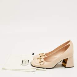 Pre Owned Gucci Beige Leather Horsebit  Block Heel Pumps Size 39