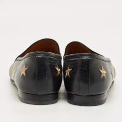 Pre Owned Gucci Black Leather Embroidered Bee Star Horsebit Slip On Loafers Size 40
