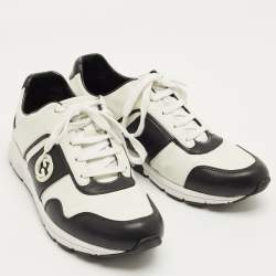 Pre Owned Gucci White/Black Leather Interlocking G Sneakers Size 40.5