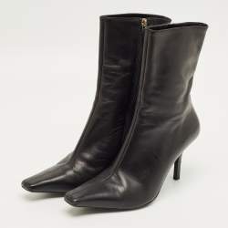 Pre Owned Gucci Black Leather Pointed Toe  Ankle Length Boots Size 38.5