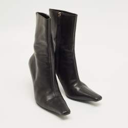 Pre Owned Gucci Black Leather Pointed Toe  Ankle Length Boots Size 38.5