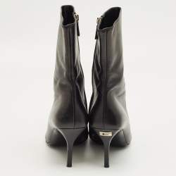 Pre Owned Gucci Black Leather Pointed Toe  Ankle Length Boots Size 38.5