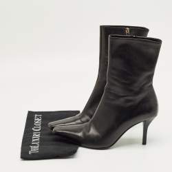 Pre Owned Gucci Black Leather Pointed Toe  Ankle Length Boots Size 38.5