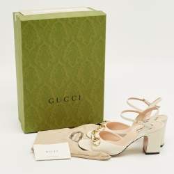 Pre Owned Gucci Off White Leather Horsebit Ankle Strap Sandals Size 36