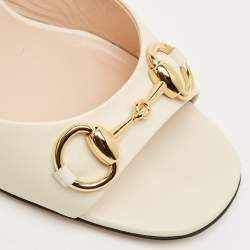 Pre Owned Gucci Off White Leather Horsebit Ankle Strap Sandals Size 36