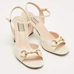 Pre Owned Gucci Off White Leather Horsebit Ankle Strap Sandals Size 36