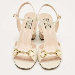 Pre Owned Gucci Off White Leather Horsebit Ankle Strap Sandals Size 36