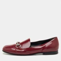 Pre Owned Gucci Burgundy Patent Leather Horsebit Loafers Size 40