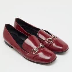 Pre Owned Gucci Burgundy Patent Leather Horsebit Loafers Size 40