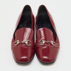 Pre Owned Gucci Burgundy Patent Leather Horsebit Loafers Size 40