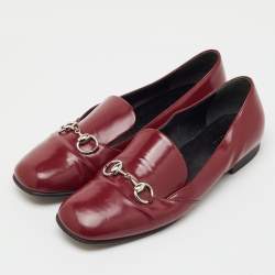 Pre Owned Gucci Burgundy Patent Leather Horsebit Loafers Size 40