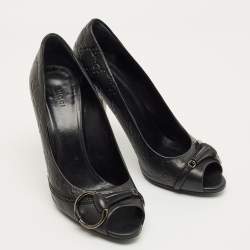 Pre Owned Gucci Black Guccissima Leather Horsebit Peep Toe Pumps Size 39