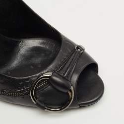 Pre Owned Gucci Black Guccissima Leather Horsebit Peep Toe Pumps Size 39