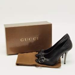 Pre Owned Gucci Black Guccissima Leather Horsebit Peep Toe Pumps Size 39