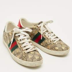 Pre Owned Gucci Beige/Brown GG Supreme Canvas Ace Sneakers Size 35.5