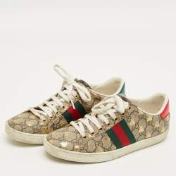 Pre Owned Gucci Beige/Brown GG Supreme Canvas Ace Sneakers Size 35.5