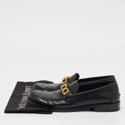 Pre Owned Gucci Black Leather Cara Logo Embellished Slip On Loafers Size 41