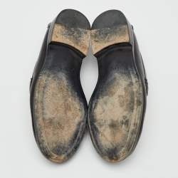 Pre Owned Gucci Black Leather Cara Logo Embellished Slip On Loafers Size 41