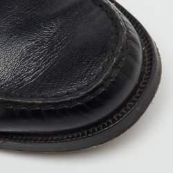 Pre Owned Gucci Black Leather Cara Logo Embellished Slip On Loafers Size 41