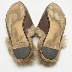 Pre Owned Gucci Brown Leather and Fur Princetown Horsebit Flat Mules Size 36