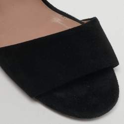 Pre Owned Gucci Black Suede Interlocking G Crystals Ankle Strap Sandals Size 38.5