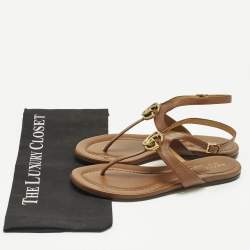 Pre Owned Gucci Brown Leather Thong Flat Slingback Sandals Size 38.5