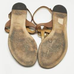Pre Owned Gucci Brown Leather Thong Flat Slingback Sandals Size 38.5