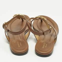 Pre Owned Gucci Brown Leather Thong Flat Slingback Sandals Size 38.5