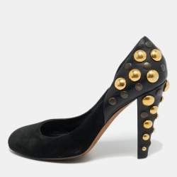 Pre Owned Gucci Black Leather and Suede Stud Embellishment Pumps Size 37