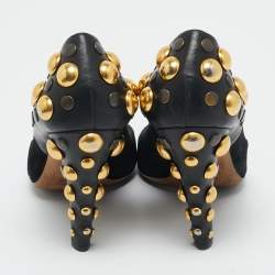 Pre Owned Gucci Black Leather and Suede Stud Embellishment Pumps Size 37
